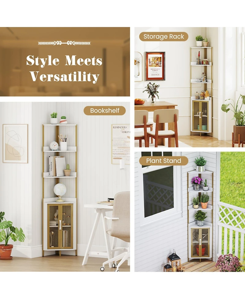 Slickblue Tier Corner Bookcase with Cabinet Storage Shelf