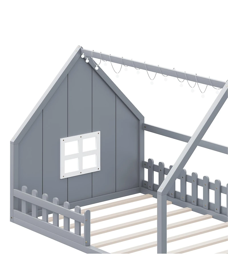 flynama Full Size Wood House Bed Window Fence