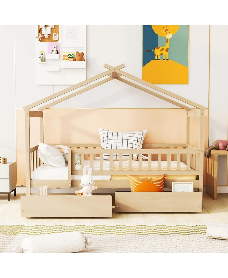 flynama Wooden House Bed Two Drawers