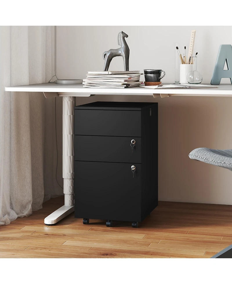 Sugift 3 Drawer Filing Cabinet Locking Pedestal Desk