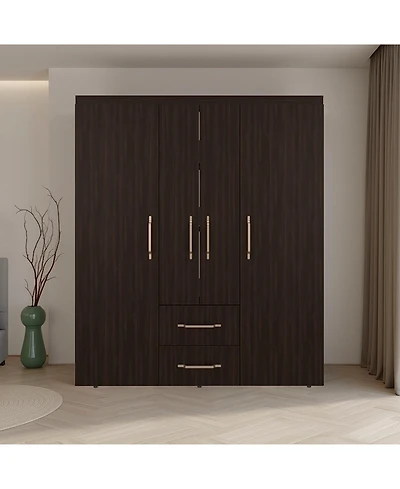 Depot E-Shop Valier Wardrobe, Deluxe Armoire with Multiple Storage Options and Metal Accents