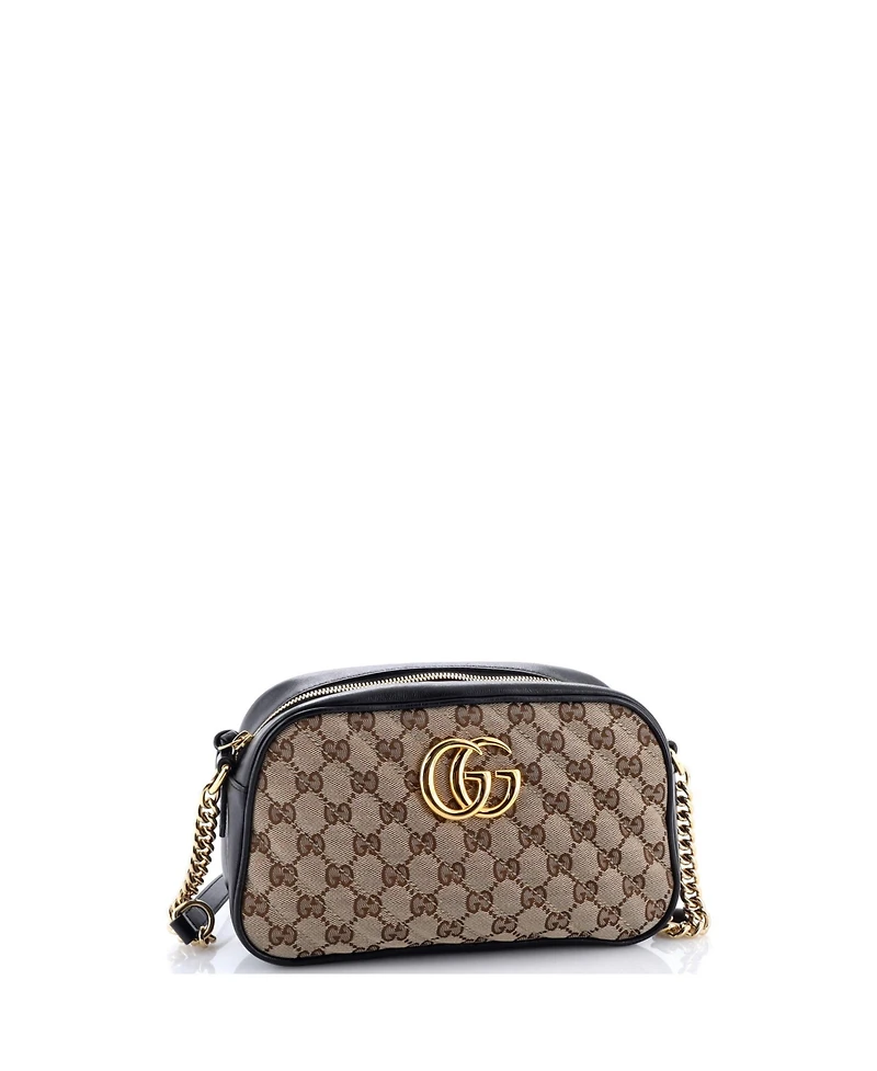 Pre-Owned Gucci Small Gg Marmont Shoulder Bag Diagonal Quilted Gg Canvas with Leather
