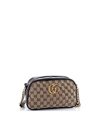 Pre-Owned Gucci Small Gg Marmont Shoulder Bag Diagonal Quilted Gg Canvas with Leather