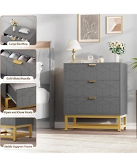 gaomon 3 Drawer Dresser, Wood Chest Drawers with Storage for Closet, Bedroom, Drawers Dresser Modern Bedside Nightstand with Gold Handles