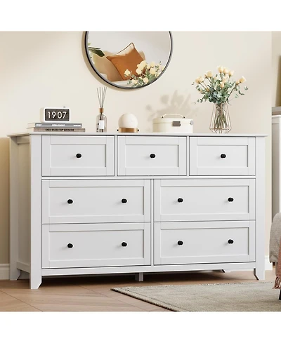 gaomon 7 Drawer Dresser for Bedroom, 54" Wide with Deep Drawers and Metal Knobs, Modern Large Wooden Chests of Entryway