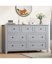 gaomon 7 Drawer Dresser for Bedroom, 54" Wide Dresser with Deep Drawers and Metal Knobs, Modern Large Wooden Chests of Drawers for Entryway
