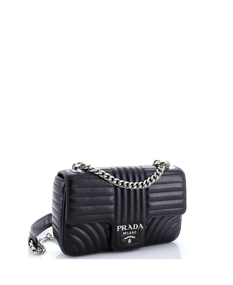 Pre-Owned Prada Medium Chain Flap Shoulder Bag Diagramme Quilted Leather