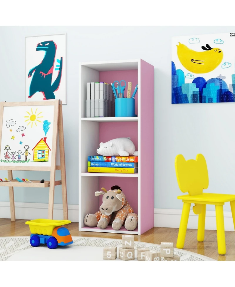 Homlux 3-Tier Open Shelf Bookcase,Modern Organizer,White/Pink