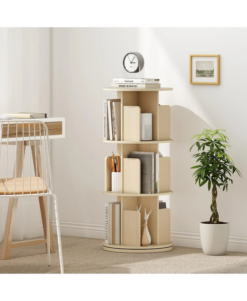 Slickblue 3-Tier Rotating Bookshelf with Dividers and Anti-falling