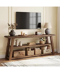Tribesigns 3-Tier Solid Wood Tv Stand, 63" Framhouse Rustic Entertainment Center for TVs Up to 70 Inches