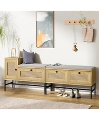 gaomon Rattan Shoe Storage Bench with Flip Drawer, Wooden Entryway Shoe Bench