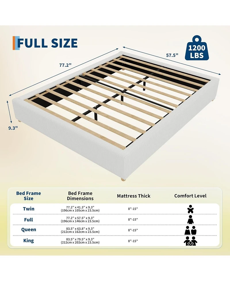 gaomon Cloud Bed Frame, Corduroy Upholstered Low Platform with Wood Legs