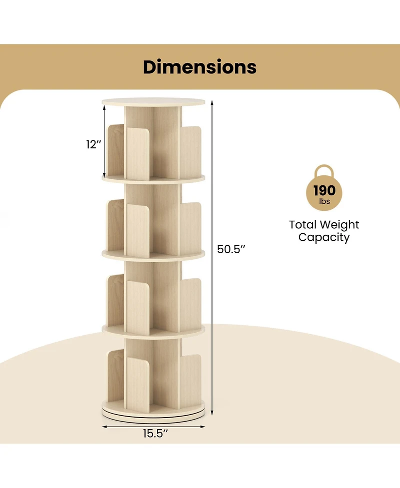 Slickblue 4-Tier Rotating Bookshelf 360degree(s) Display Rack with Dividers and Anti-falling
