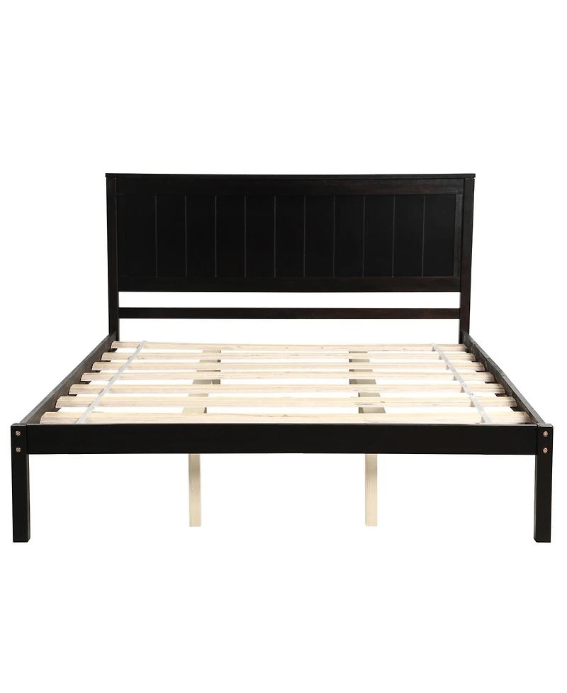 flynama Espresso Wood Platform Bed Frame with Headboard Wood Slat Support No Box Spring Needed