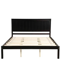 flynama Espresso Wood Platform Bed Frame with Headboard Wood Slat Support No Box Spring Needed