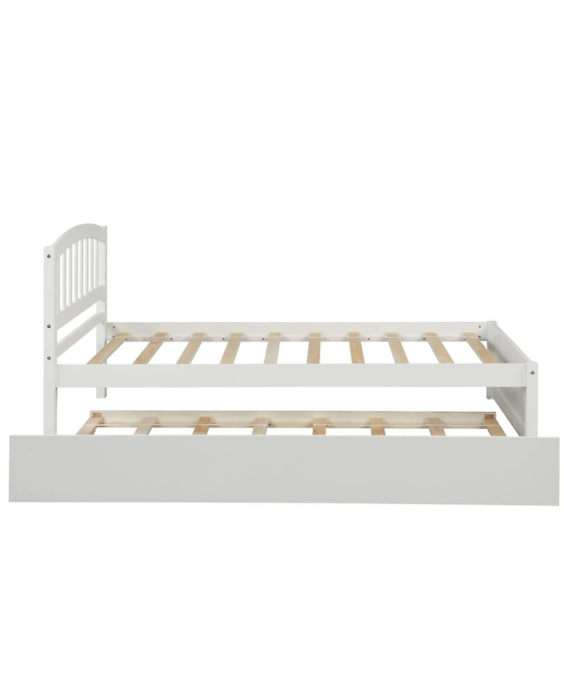 flynama Twin Size Wood Platform Bed With Trundle Pine Wood No Box Spring