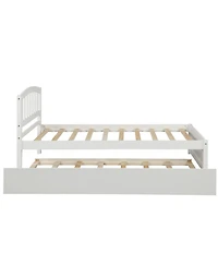flynama Twin Size Wood Platform Bed With Trundle Pine Wood No Box Spring