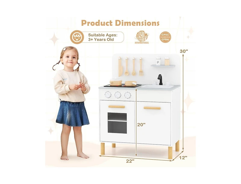 Hongge Kids Kitchen Playset with Cooking Accessories and Storage