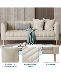 gaomon Modern 78" Faux Leather 3-Seater Sofa Couch, Deep Seat with 2 Pillows, Wood Legs