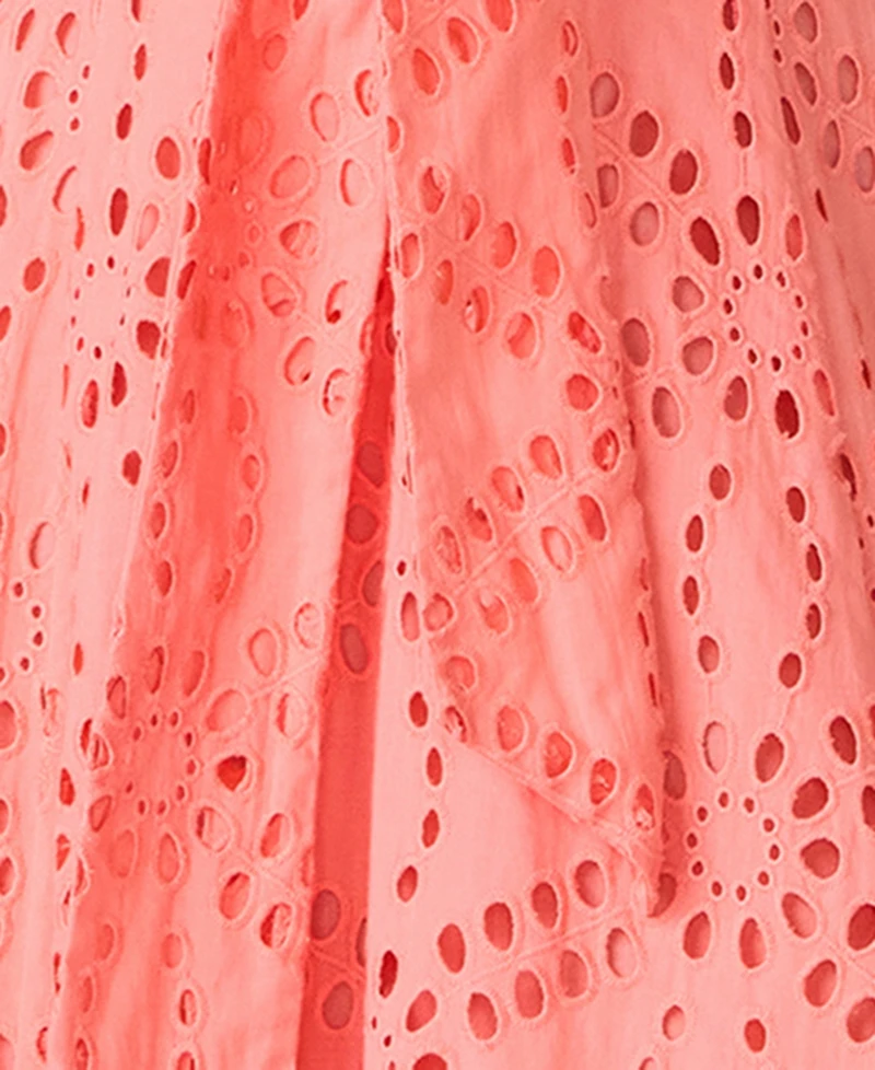 Steve Madden Juniors' Bow Front Eyelet Midi Sweetheart Neck Dress