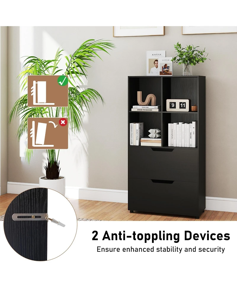 Slickblue 51 Inch Tall 5 Tier Bookcase with 4 Cubes and 2 Storage Drawers