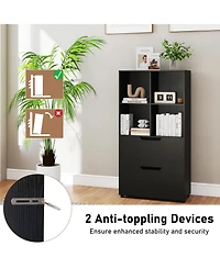 Slickblue 51 Inch Tall 5 Tier Bookcase with 4 Cubes and 2 Storage Drawers