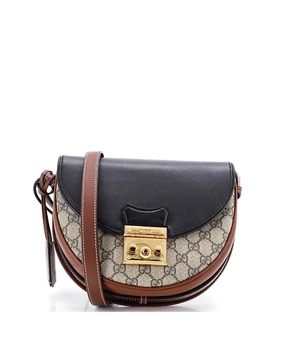 Pre-Owned Gucci Small Padlock Saddle Shoulder Bag Gg Coated Canvas and Leather