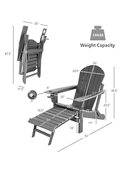 Gymax 2PCS Folding Adirondack Chair Hdpe Patio Lounge With Retractable Ottoman
