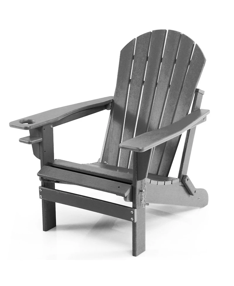 Gymax 2PCS Folding Adirondack Chair Hdpe Patio Lounge With Retractable Ottoman