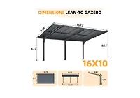 Aecojoy 16'x10' Lean to Hardtop Metal Carport Gazebo, 10x16 Outdoor Freestanding Pergola Gazebo