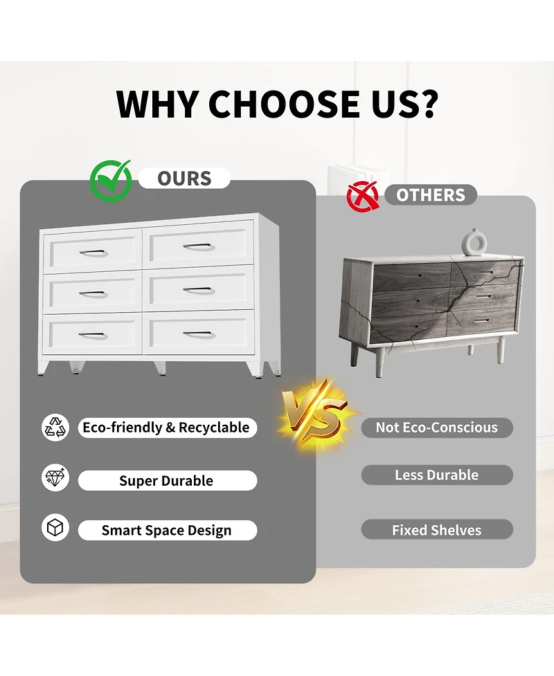 Rainsken 6 Drawer Dresser for Bedroom