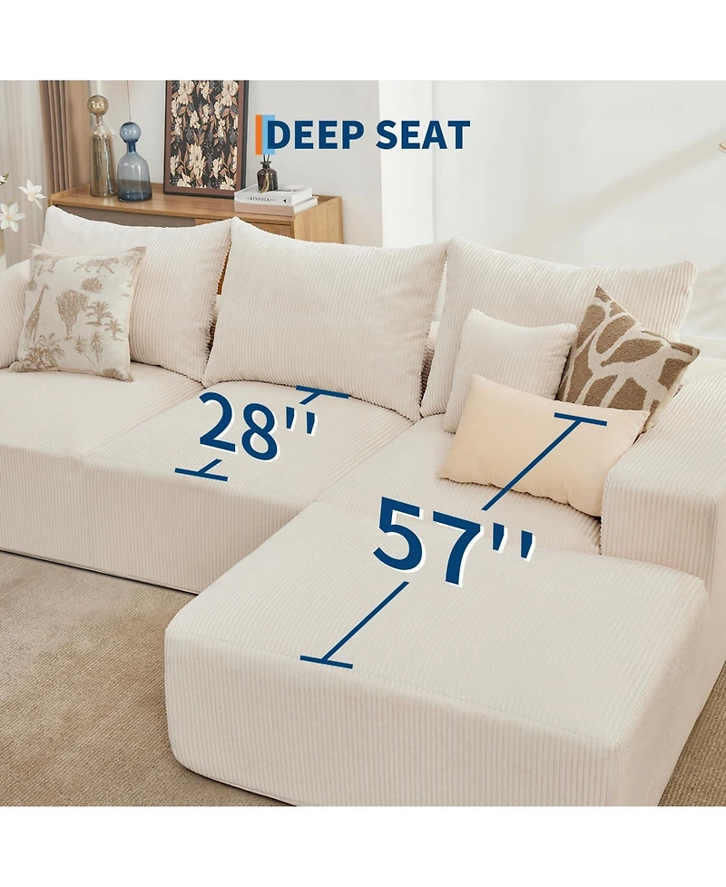 gaomon 110" Modular Sectional Sofa, L-Shaped Cloud Couch with Chaise Lounge, Boneless Deep Seat Sofa for Living Room