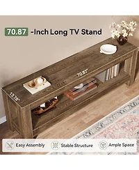 Tribesigns 70.9-Inch Solid Wood Tv Stand, Farmhouse Tv Console for 65/70/80/85-Inch TVs, Entertainment Center