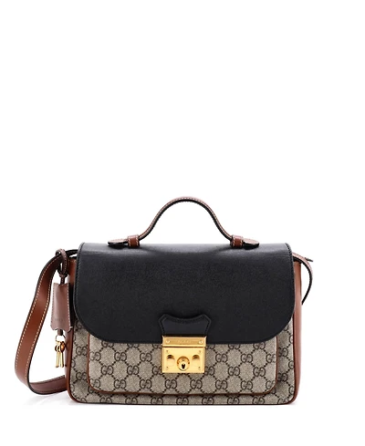 Pre-Owned Gucci Small Padlock Front Pocket Flap Shoulder Bag Gg Coated Canvas and Leather