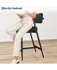 gaomon Bar Stools Set of 2 w/Backrest,27" Counter Height Stool with Armrest and Footrest,Tall Chairs Thick Cushion Thickened Metal