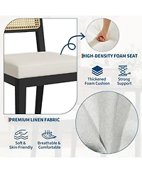 gaomon Rattan Dining Chairs Set of 2,French Country Upholstered Dining Chairs Wood Frame,Rattan Backrest,Armless Chair for Kitchen