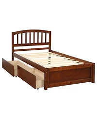 flynama Twin Size Wood Platform Storage Bed with Two Drawers Headboard and Reinforced Slats