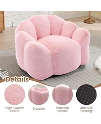 Rainsken Large Bean Bag Chair, Faux Fur Reading Sofa Chair with Petal Backrest and Pull Ring, Oversize Reading Chair for Bedroom, Living Room