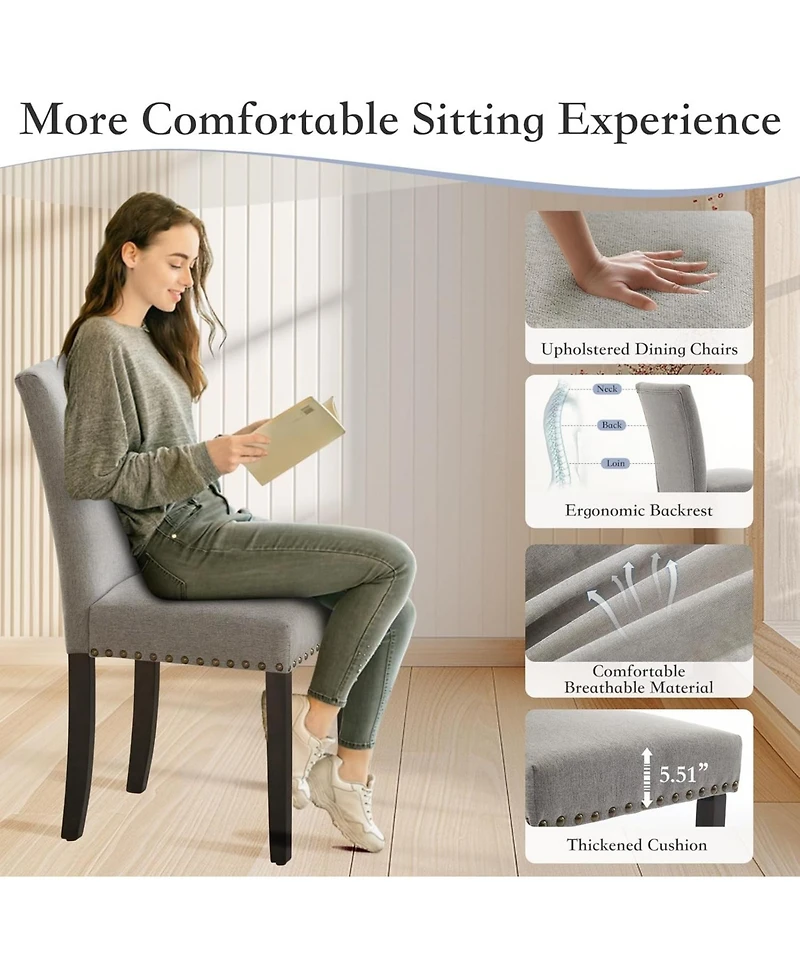 gaomon Parsons Dining Chairs Set of 6, Upholstered Fabric Chairs with Nail head Trim