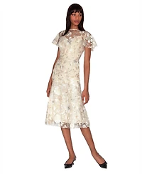White Tie by Shani Women's Embroidered Boat Neck Polyester Midi Dress