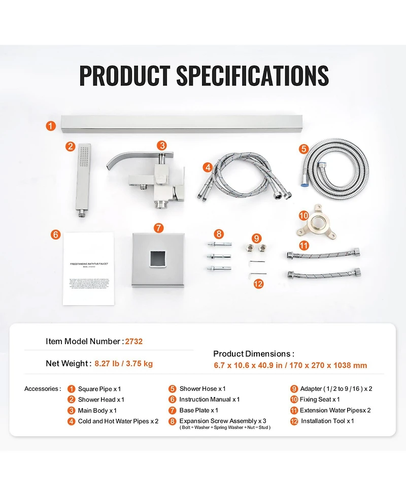 Busdays Floor Mount Freestanding Bathtub Faucet