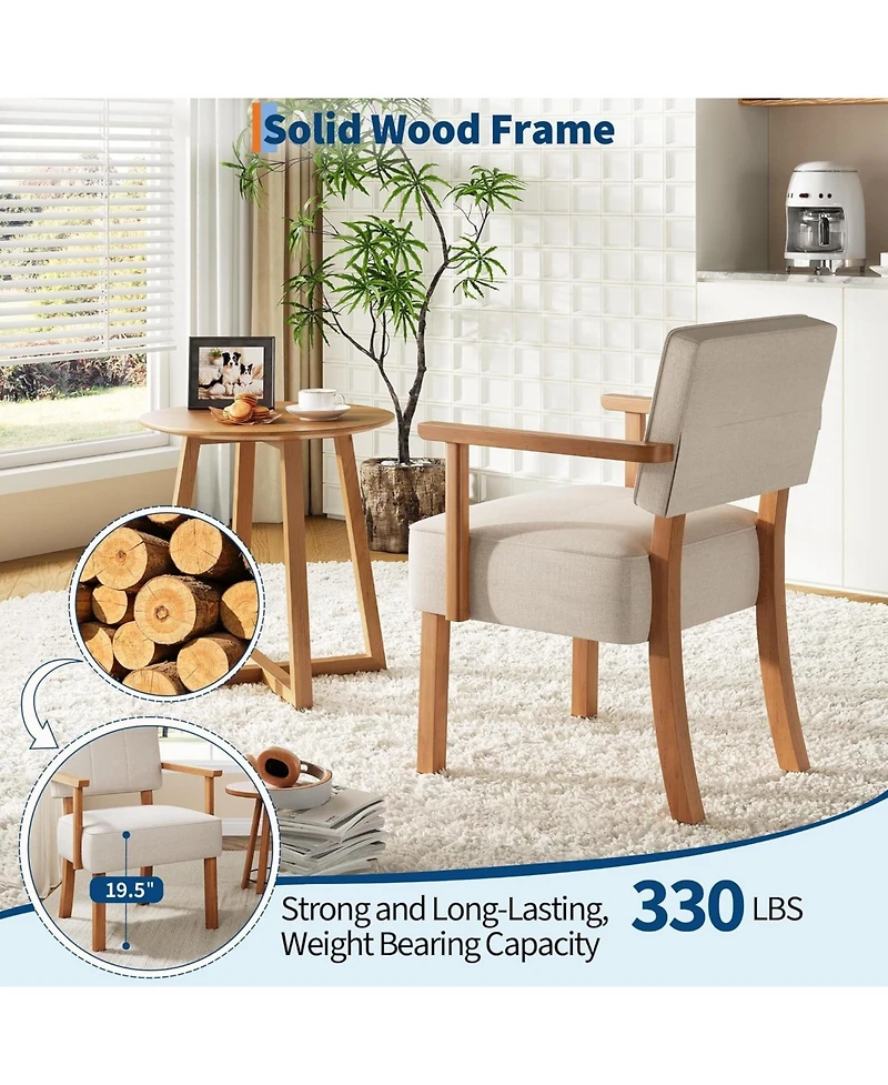 gaomon Set of 2 Mid Century Modern Accent Chairs, Linen Fabric Armchairs with Vertical Tufted Back, Upholstered Reading Lounge Chair