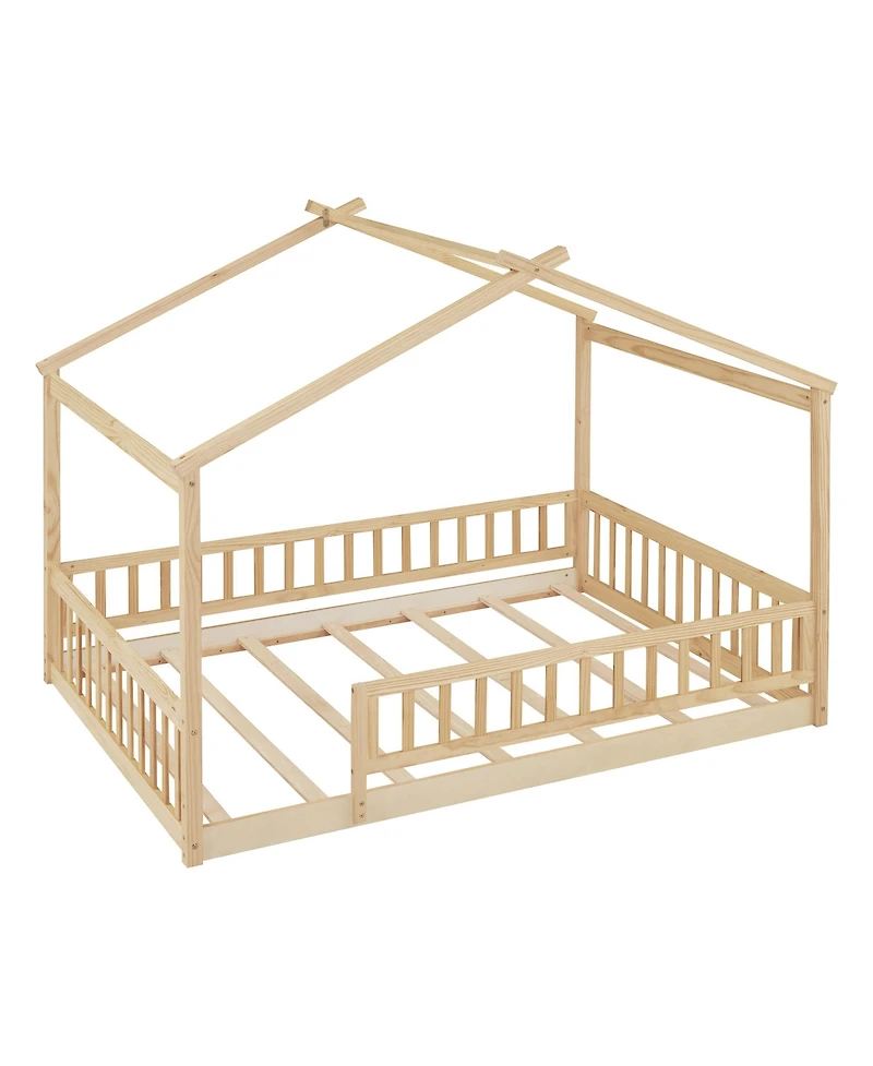 flynama Full Size Wood House Bed Fence