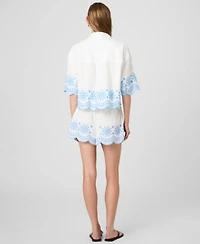 French Connection Womens Cotton Pull On Shorts Collared V Neck Blouse