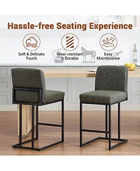 gaomon 24" Counter Height Bar Stool with Back, Pu Leather Upholstered, Black Metal Frame