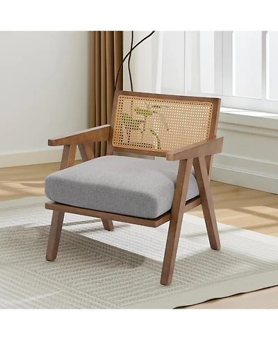 gaomon Mid-Century Farmhouse Accent Chair with Rattan Back