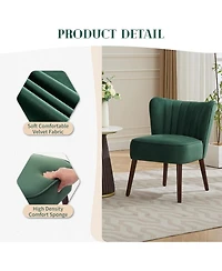 gaomon Modern Velvet Accent Chair Set of 2 with Wood Legs, Green