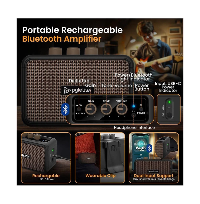 Pyle 39.2'' St Style Left-Handed Electric Guitar Kit with 5W Amplifier