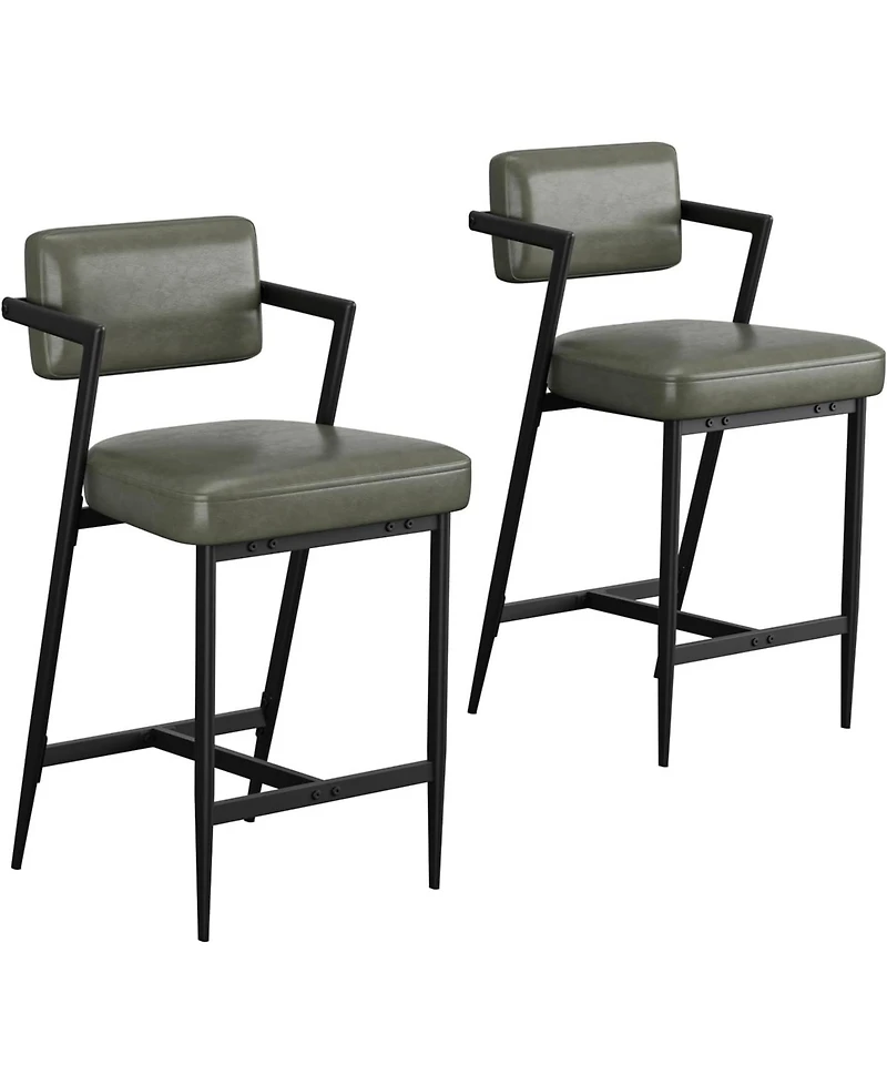 gaomon Bar Stools Set of 4 with Armrests,Counter Height Bar Stools of 4 with Backrest,Footrest,Thick Cushion and Thickened Metal Legs for Island