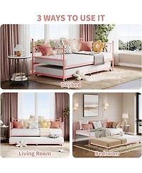 gaomon Daybed with Trundle, Twin Bed with Heart-Shaped Headboard, Sturdy Metal Frame with Slat Support